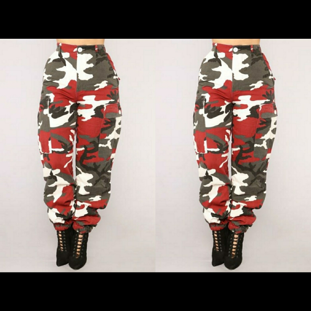 Red camo cargo pants